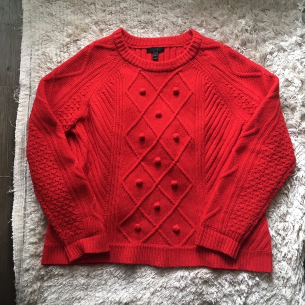 J. Crew Hawthorne Cable Knit Pom-Pom Sweater XL - Picture 4 of 9